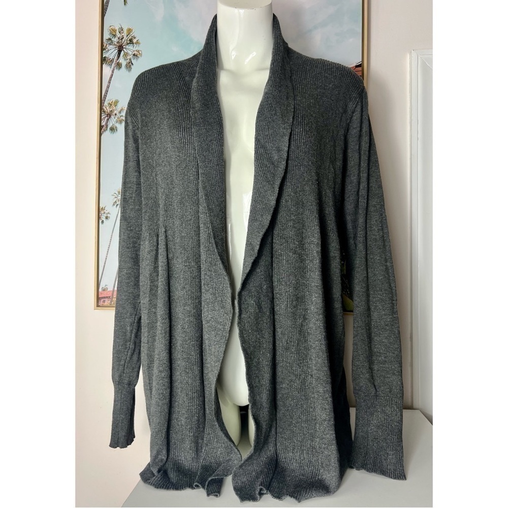 Olivia Sky Dark Grey Soft Knit Open Front Cardigan Ribbed Collar Sweater XL